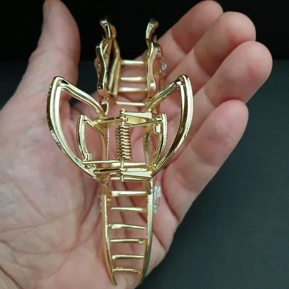 NEW Rose Flower Metal Hair Clip Strong Claws Gold Beautiful Heavy Duty Classic - Picture 7 of 10